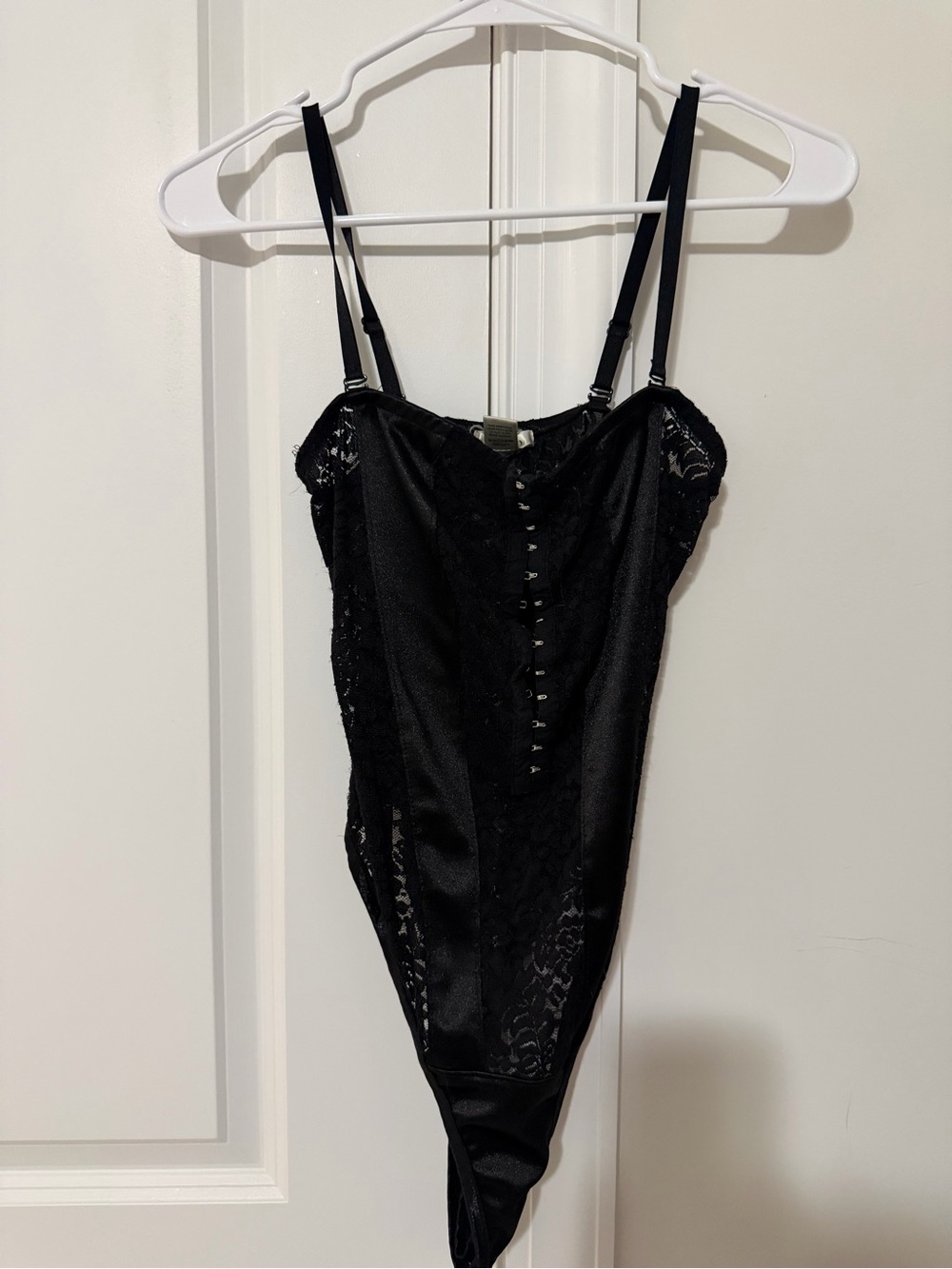 Bozzolo Black Lace Hook-Front Bodysuit